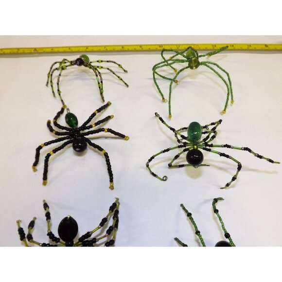 Handmade Beaded Spider Ornaments Set Of 7 Decor Figurines Beads Stones Ooak BagC - Picture 3 of 16